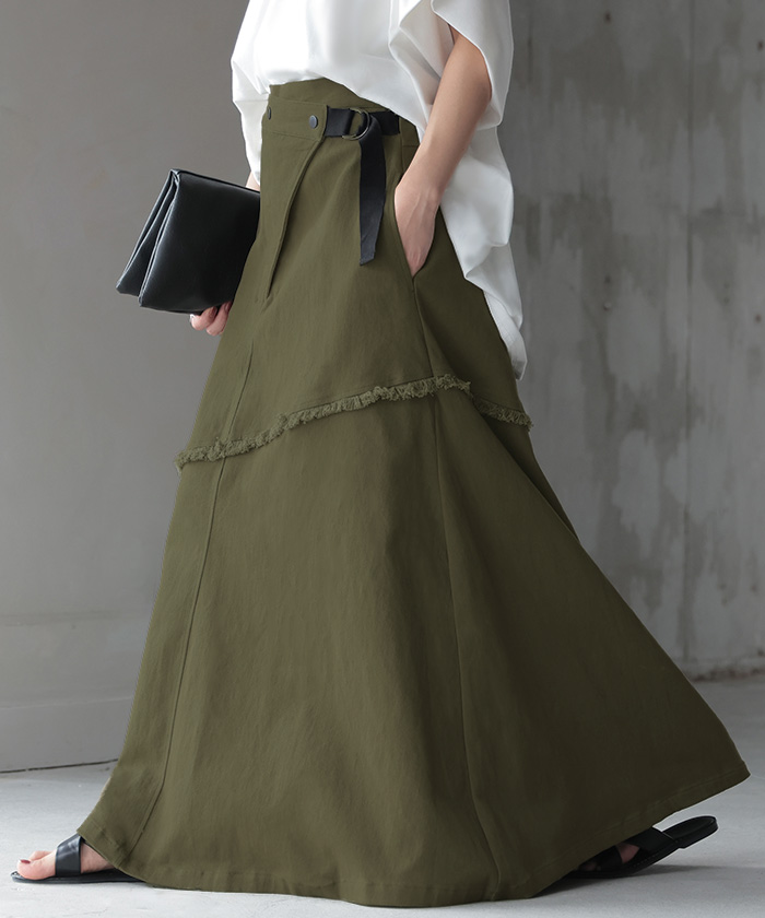 スカート Aライン ラップ チノ チノスカート Aラインスカート レディース フレア フレアスカート ボトムス | HUG.U | 03