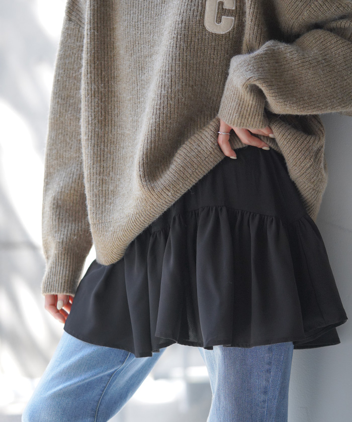 付け裾 レイヤード レディース 重ね着風 フリル シフォン つけ裾 着け裾 重ね着 レイヤードシャツ ブラウス Tシャツ ラウンド インナー フェイクレイヤード | HUG.U | 02