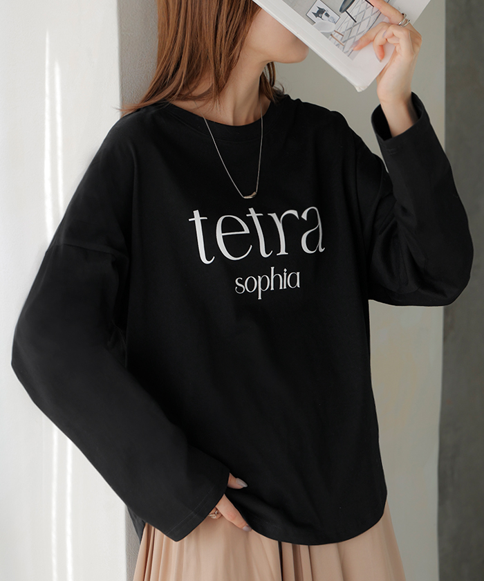 Tシャツ ロゴ 半袖 トップス 変形 二の腕カバー レディース ドルマンスリーブ プリント 無地 Uネック シンプル | HUG.U | 02