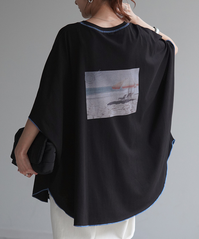 Tシャツ トップス ティーシャツ プリント レディース カットソー 二の腕カバー ドルマン ロゴT Uネック | HUG.U | 02