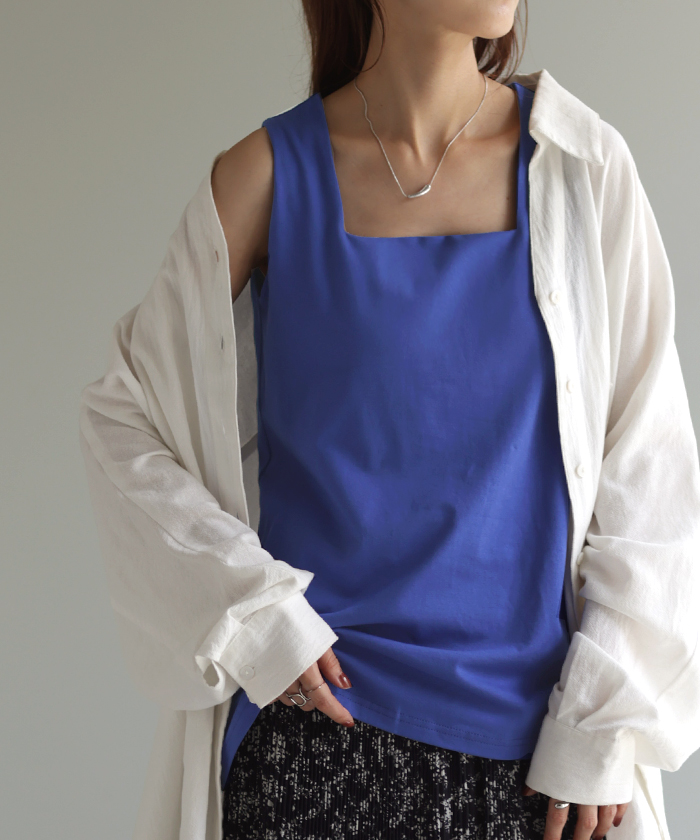 SALE タンクトップ レディース インナー ブラトップ カップ付き パット付き トップス スクエアタンク カットソー | HUG.U | 03
