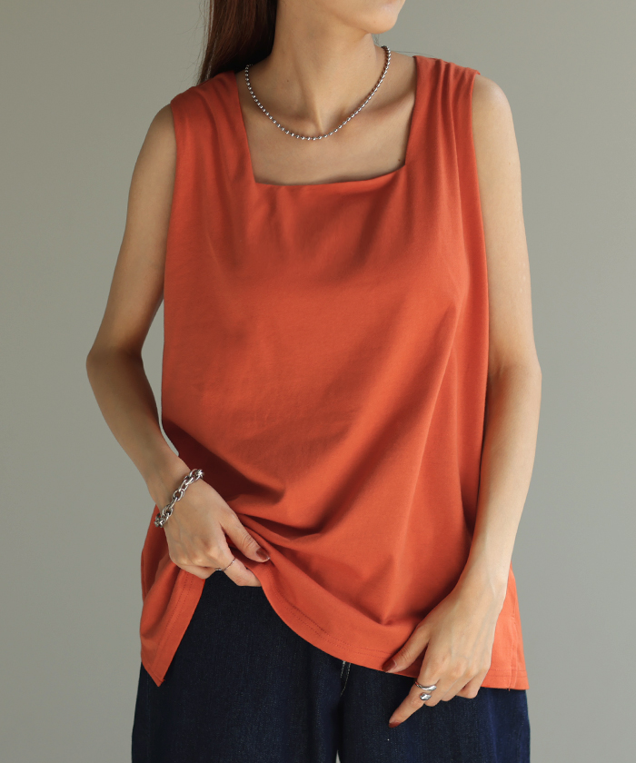 SALE タンクトップ レディース インナー ブラトップ カップ付き パット付き トップス スクエアタンク カットソー | HUG.U | 02