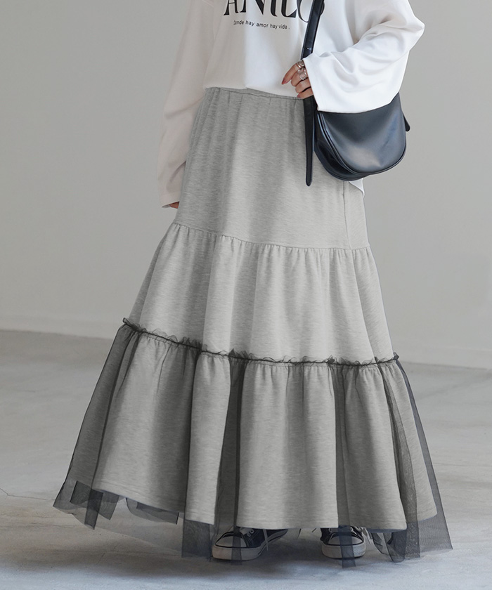 ORIGINAL) Dリングプリーツロングスカート (melange gray) | ファッション通販サイト NUGU