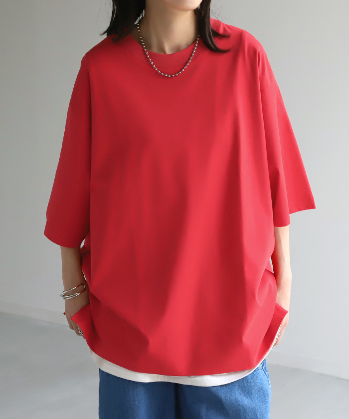 Tシャツ 接触冷感 ロング 体感-2℃ レディース お手入れ簡単  冷感 トップス 二の腕カバー カットソー チュニック ゆったり レイヤード | HUG.U | 07