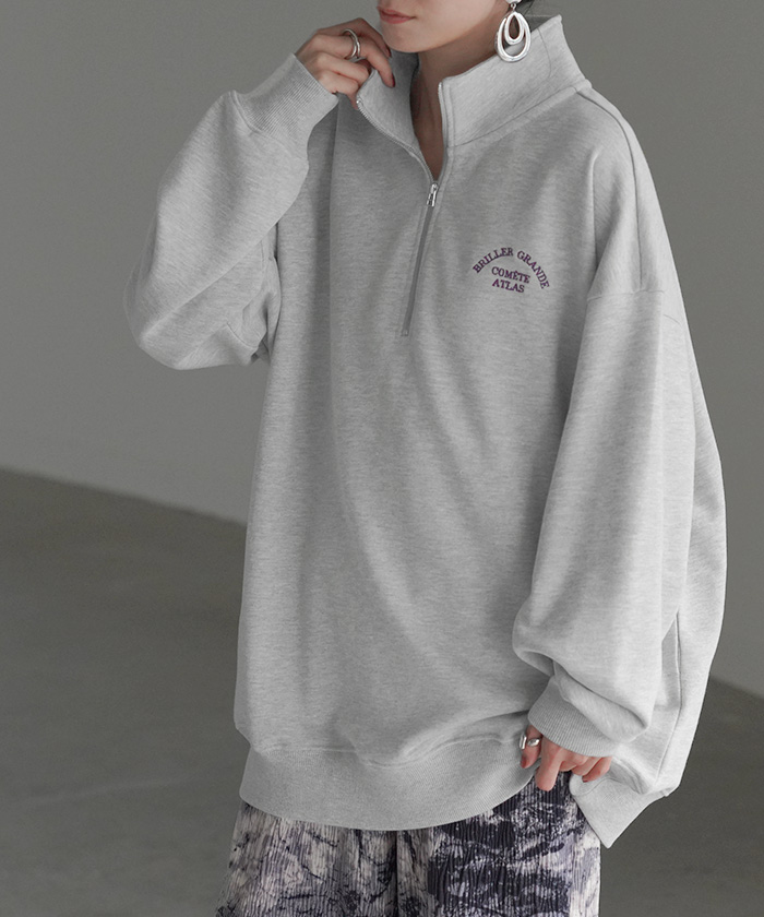 HUG.U（ハグユー） スウェット ハーフジップ ロゴ レディース