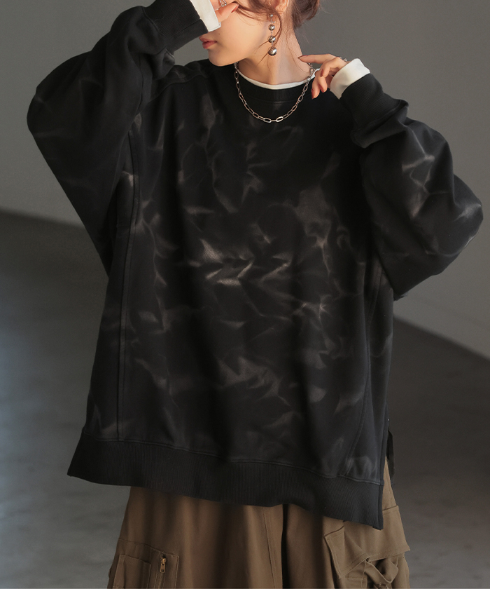 スウェット 別売り セットアップ可 レディース 柄 チュニック トップス ロング トレーナー オーバー プルオーバー | HUG.U | 02