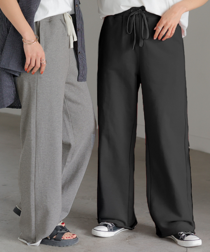 パンツ 綿100% スウェットパンツ レディース 厚手 スウェット ワイド ワイドパンツ ロング ロングパンツ | HUG.U | 04