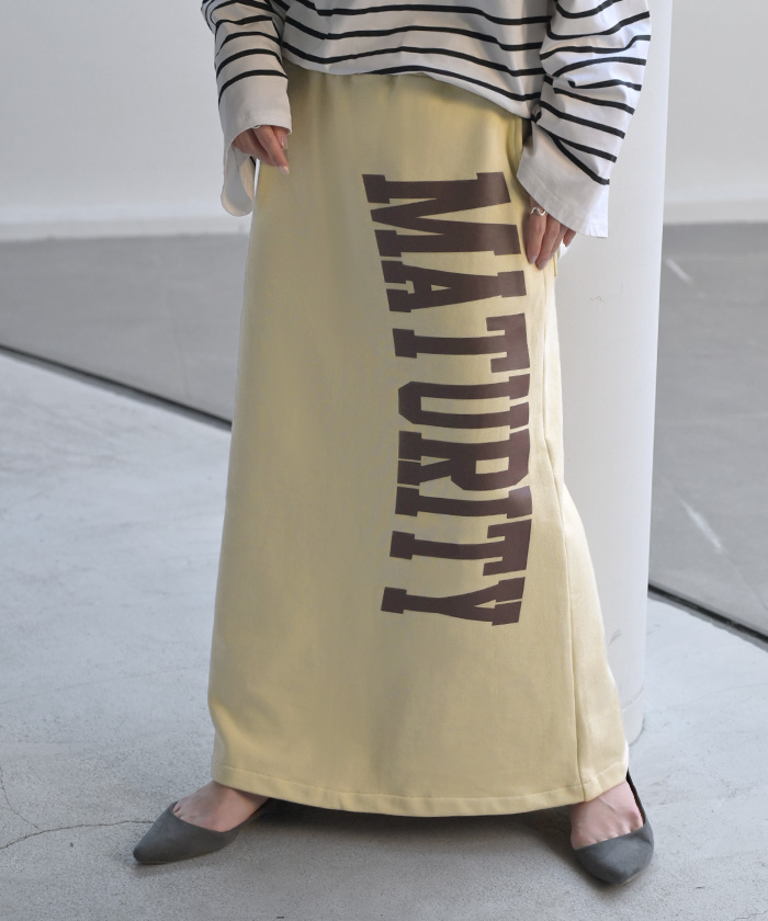 スカート ロゴ スウェット タイトスカート スウェットスカート タイト Iライン レディース ロング ロングスカート | HUG.U | 01