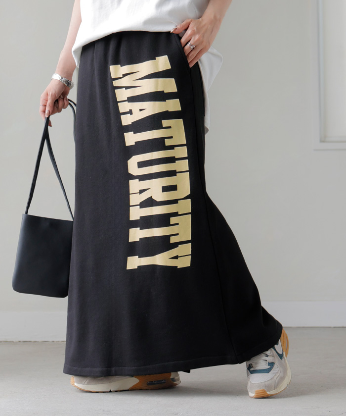スカート ロゴ スウェット タイトスカート スウェットスカート タイト Iライン レディース ロング ロングスカート | HUG.U | 03