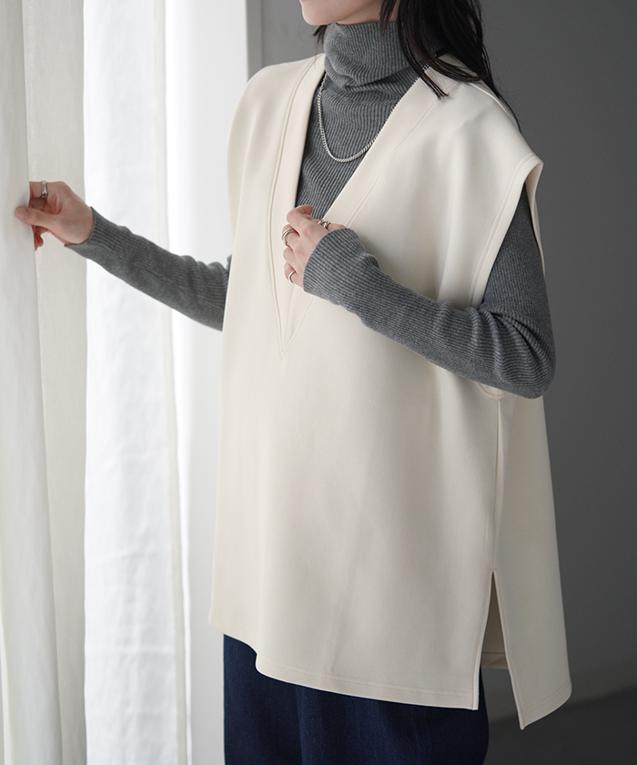 ベスト ニット レディース チュニック レイヤー レイヤード トップス セーター ロング 深vネック 重ね着 | HUG.U | 01