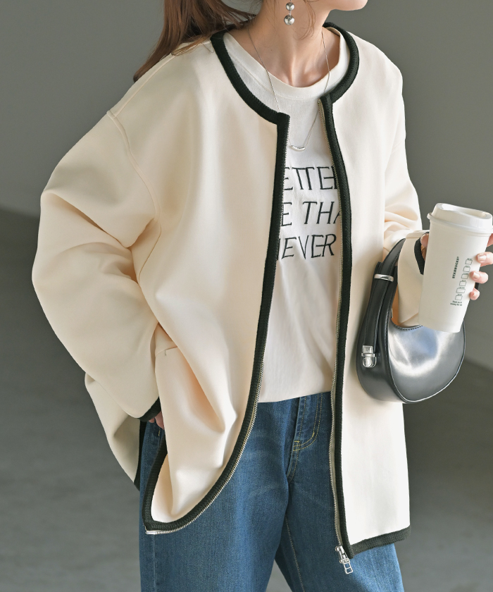 HUG.U（ハグユー） ジャケット ダンボール ニット パイピング