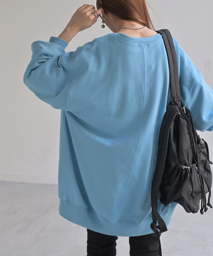 トップス 深V スウェット 体型カバー レディース トレーナー レイヤード チュニック 大きいサイズ Vネック ドロップショルダー スエット | HUG.U | 09