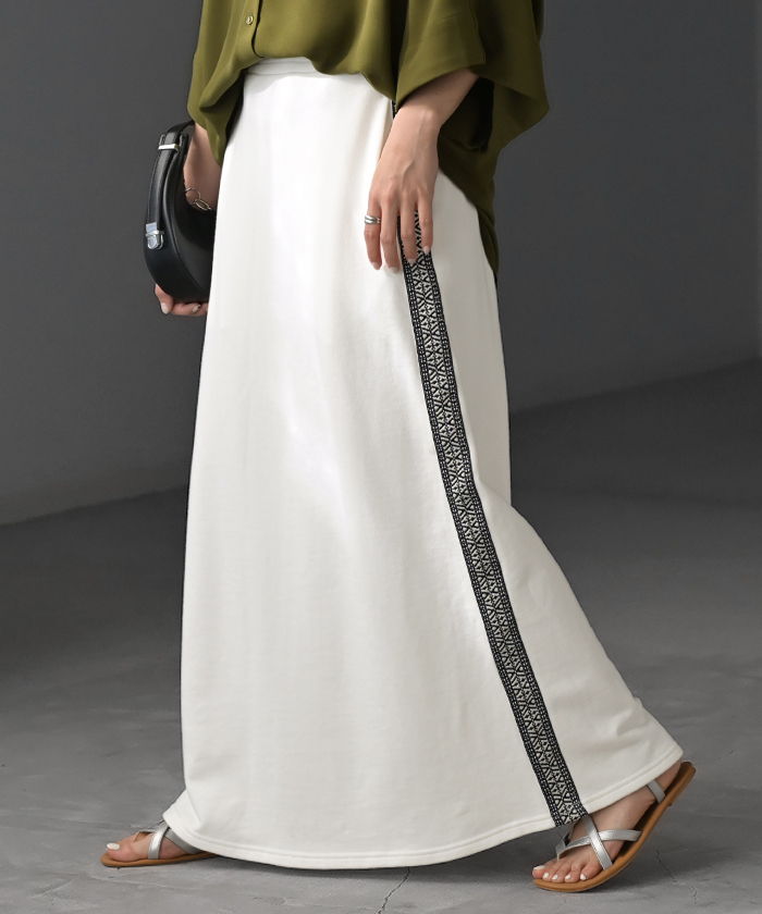 スカート 別売り セットアップ可 スウェット 刺繍 スウェットスカート ラインスカート Aライン レディース ロング | HUG.U | 01