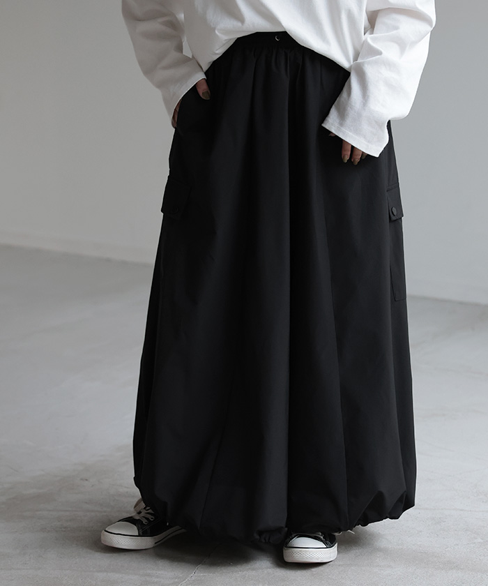 スカート 撥水 ロング レディース ボトムス カーゴ 長い ロングスカート ウエストゴム ミリタリー | HUG.U | 03