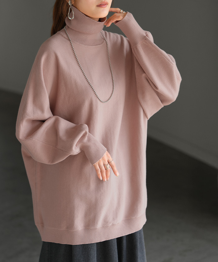 ニット レディース トップス ドルマン ドルマンスリーブ コクーン 体型カバー Vネック ハイネック クルーネック | HUG.U | 11