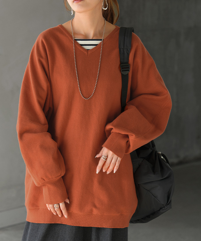 ニット レディース トップス ドルマン ドルマンスリーブ コクーン 体型カバー Vネック ハイネック クルーネック | HUG.U | 12