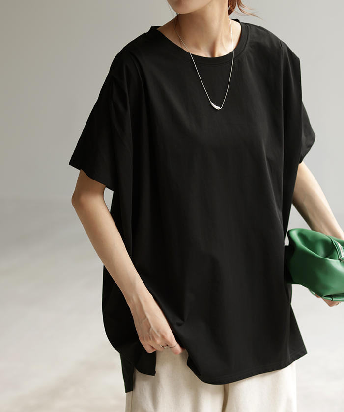 Tシャツ 接触冷感 ロング レディース トップス ティーシャツ 涼しい 薄手 カットソー ドルマン ビッグ | HUG.U | 05