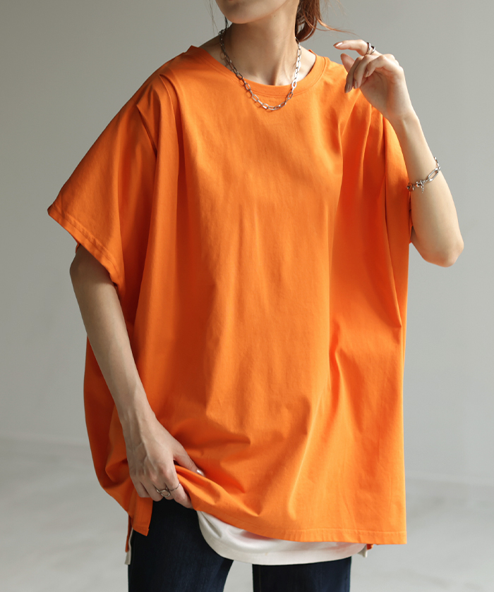 Tシャツ 接触冷感 ロング レディース トップス ティーシャツ 涼しい 薄手 カットソー ドルマン ビッグ | HUG.U | 03