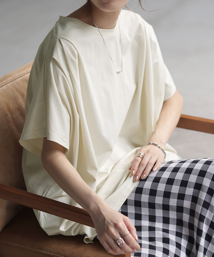 Tシャツ 接触冷感 ロング レディース トップス ティーシャツ 涼しい 薄手 カットソー ドルマン ビッグ | HUG.U | 04