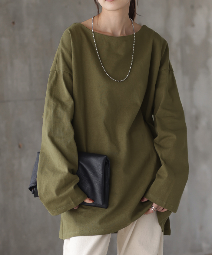 カットソー レディース ロンT 選べる Uネック Vネック 綿100% レディース トップス ティーシャツ 無地 長袖 Tシャツ | HUG.U | 06