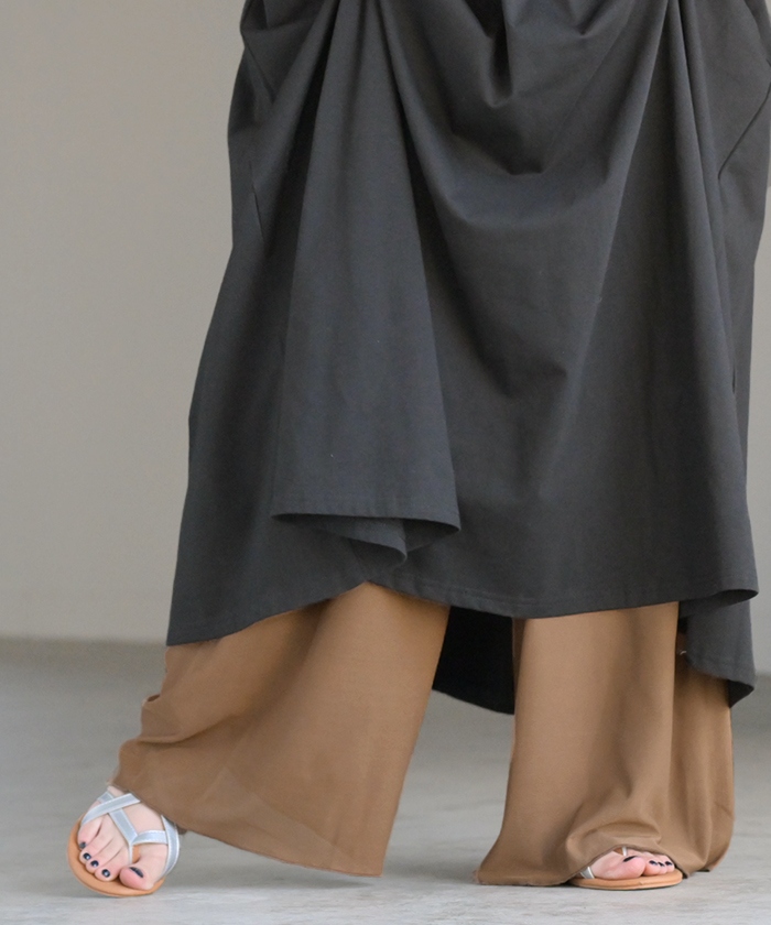 ペチパンツ メッシュ 綿 レディース レイヤード ペチコート ワイド パンツ 無地 コットン シアー 切り替え | HUG.U | 05