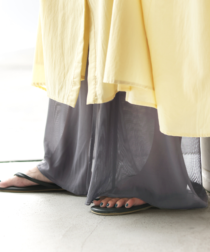 ペチパンツ メッシュ 綿 レディース レイヤード ペチコート ワイド パンツ 無地 コットン シアー 切り替え | HUG.U | 02
