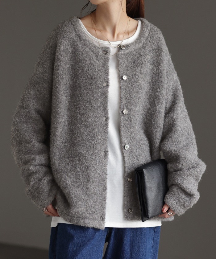 カーディガン ニット レディース セーター トップス 長袖 カーデ ニットカーディガン ロングカーデ ブークレニット | HUG.U | 04