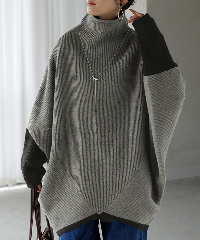 ニット トップス レディース コクーン ドルマン セーター ドルマンスリーブ ドルマンセーター 体型カバー ドルマンニット チュニック 長袖 長い | HUG.U | 03