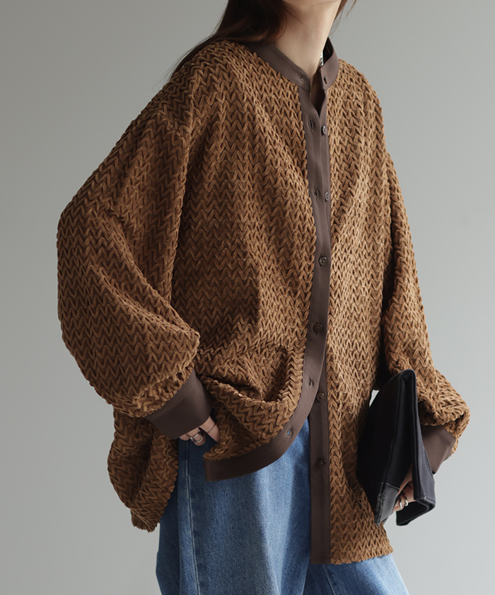 シャツ トップス ロング モールヤーン レディース ロングシャツ チュニック ブラウス Uネック 柄シャツ d962-1_559e5049-2363-4eef-95c5