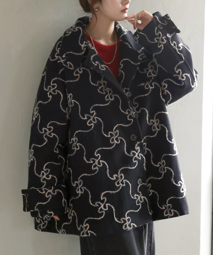 HUG.U コート 刺繍 ロング 2way 襟 レディース アウター