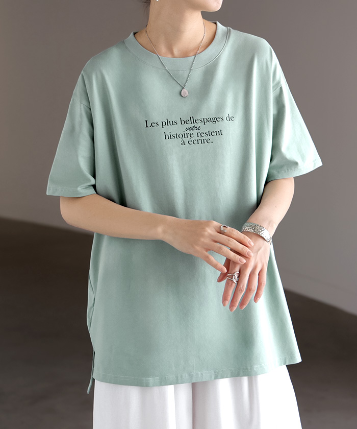 Tシャツ 防汚 撥水 レディース トップス 半袖 カットソー ロング ティーシャツ チュニック ビッグ ストレッチ クルーネック 長い ドルマン ドルマンスリーブ | HUG.U | 03