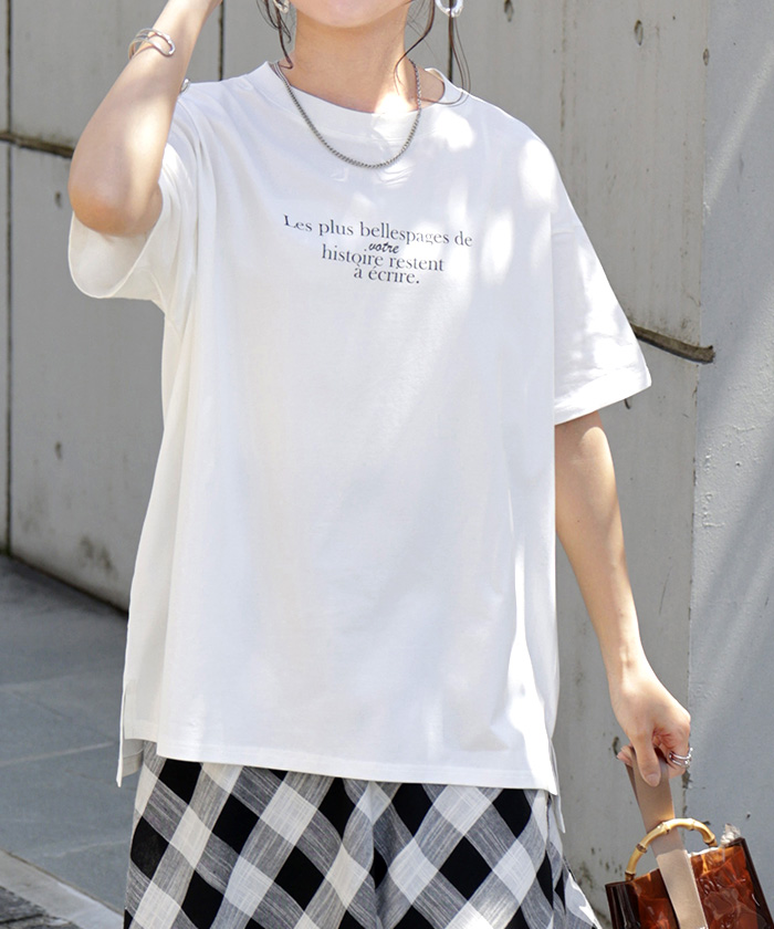 Tシャツ 防汚 撥水 レディース トップス 半袖 カットソー ロング ティーシャツ チュニック ビッグ ストレッチ クルーネック 長い ドルマン ドルマンスリーブ | HUG.U | 01