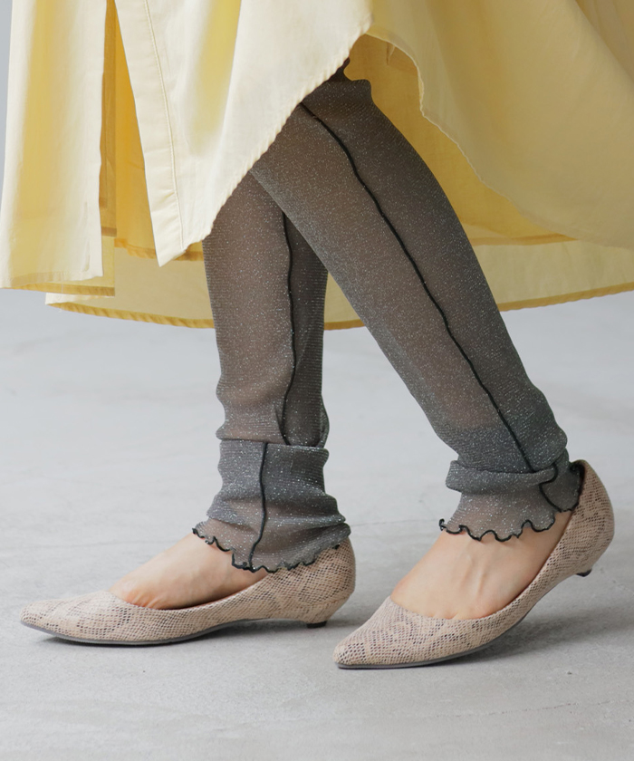 レギンス ラメ シアー スパッツ くしゅくしゅ ルーズ 下着 レギパン タイツ ロング インナー パンツ 大きいサイズ カットソーパンツ ボトムス レディース | HUG.U | 02