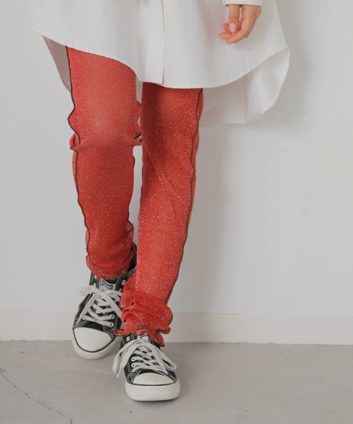 レギンス ラメ シアー スパッツ くしゅくしゅ ルーズ 下着 レギパン タイツ ロング インナー パンツ 大きいサイズ カットソーパンツ ボトムス レディース | HUG.U | 01