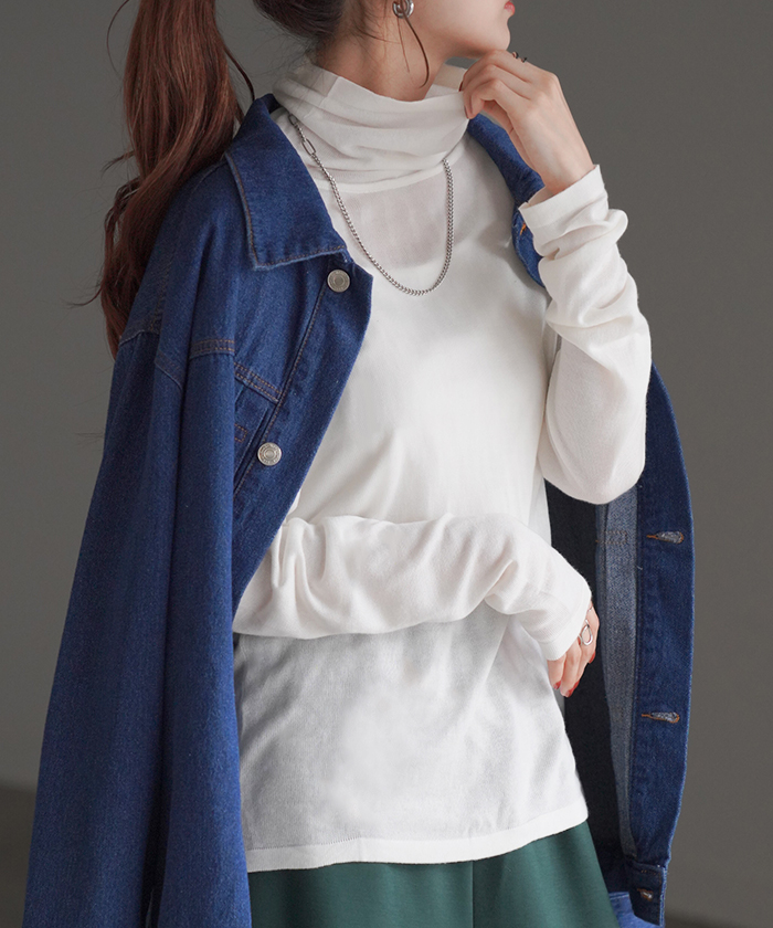 インナー ニット インナー タートル レディース タートルネック トップス カットソー リブ タートルニット ハイネック レイヤード 下着 長袖 | HUG.U | 01