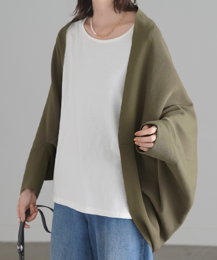 カーディガン ニット ボレロ レディース セーター 変形 カーデ トップス ニットカーディガン ドルマン ケープ アウター ライトアウター 長袖 羽織 ゆったり | HUG.U | 04