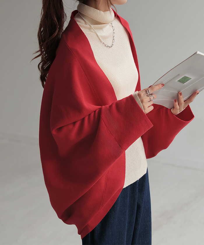 カーディガン ニット ボレロ レディース セーター 変形 カーデ トップス ニットカーディガン ドルマン ケープ アウター ライトアウター 長袖 羽織 ゆったり | HUG.U | 02