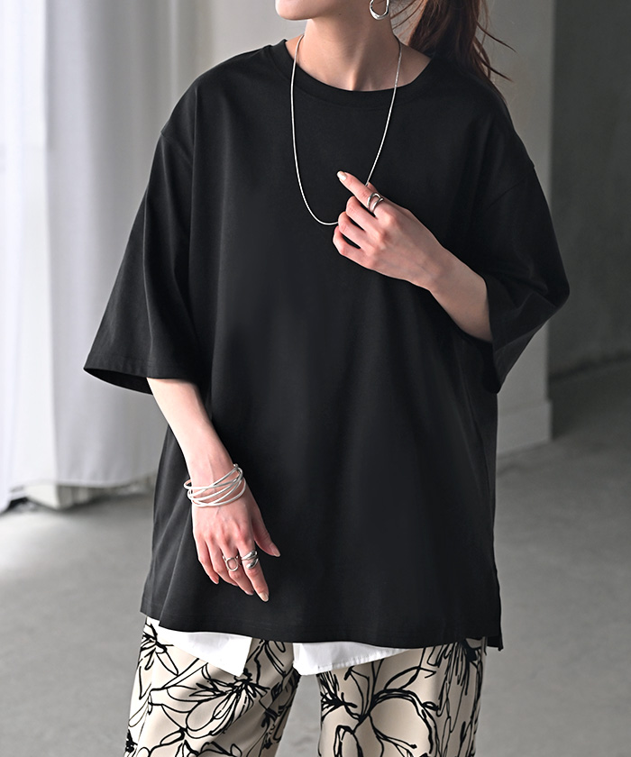 tシャツ 「L」「接触冷感」「UV対策」「マシンウォッシャブル」カモフラパンサーチュニックカットソー レディース 接触冷感/マシンウォッシャブル】プリーツスリーブチュニック