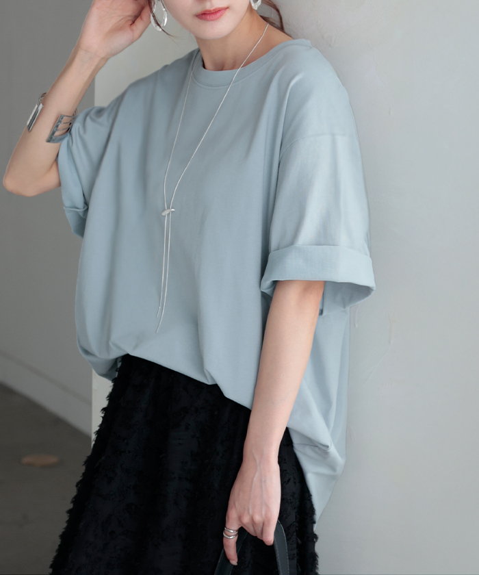 Tシャツ UVカット 接触 冷感 レディース トップス 半袖 カットソー ロング ティーシャツ チュニック 遮熱 吸水 速乾 クルーネック ドルマン ドルマンスリーブ | HUG.U | 02