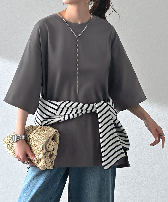Tシャツ UVカット 接触 冷感 レディース トップス 半袖 カットソー ロング ティーシャツ チュニック 遮熱 吸水 速乾 クルーネック ドルマン ドルマンスリーブ | HUG.U | 04