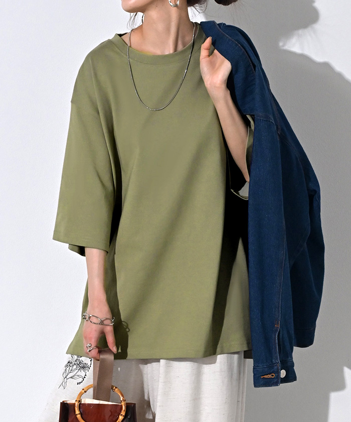 Tシャツ UVカット 接触 冷感 レディース トップス 半袖 カットソー ロング ティーシャツ チュニック 遮熱 吸水 速乾 クルーネック ドルマン ドルマンスリーブ | HUG.U | 05
