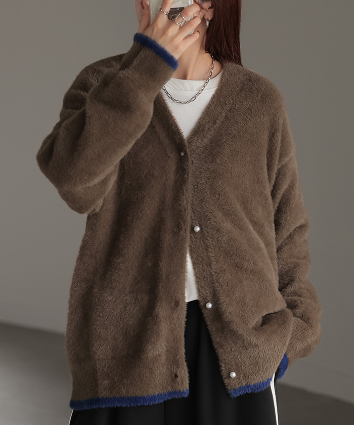 HUG.U カーディガン シャギーニット パール レディース セーター