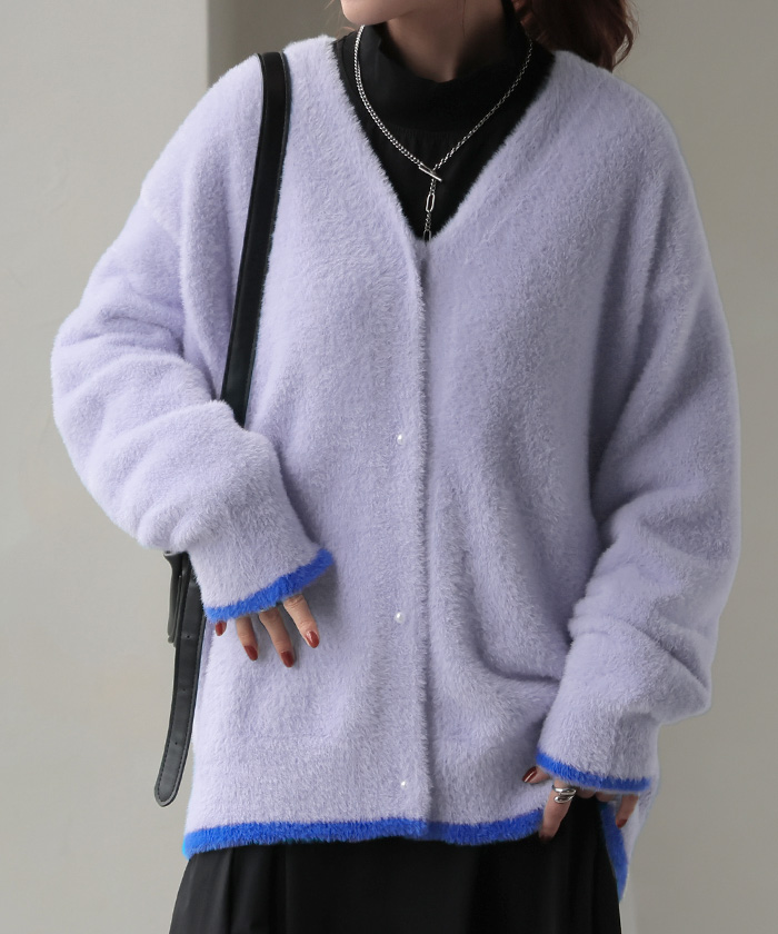 HUG.U カーディガン シャギーニット パール レディース セーター