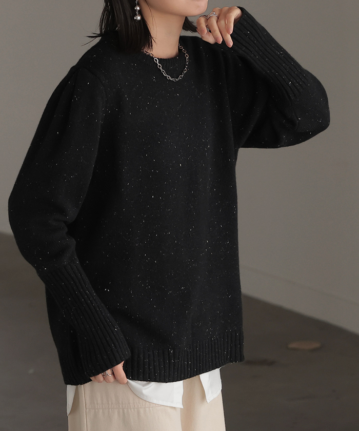 ニット ジャスト丈 ウール100% レディース ウール リブ二ット プルオーバー セーター トップス ミックス | HUG.U | 03