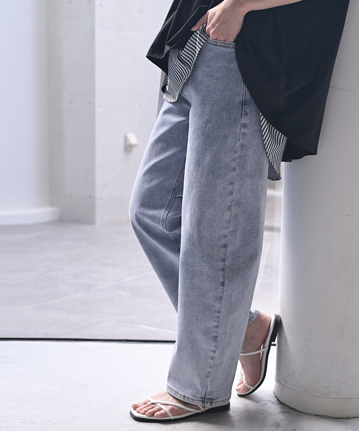 HUG.U パンツ デニム バレルレッグ ロング レディース ボトムス