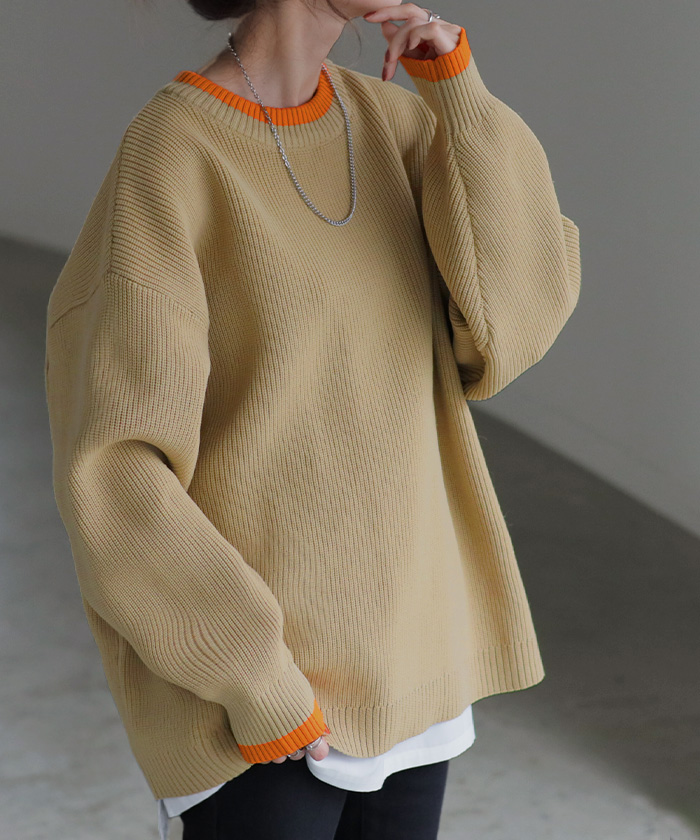 tシャツ 布帛ドッキング配色ニットPO レディース CLEAR BASIC≪新色追加≫布帛ドッキング肩あきニットトップス