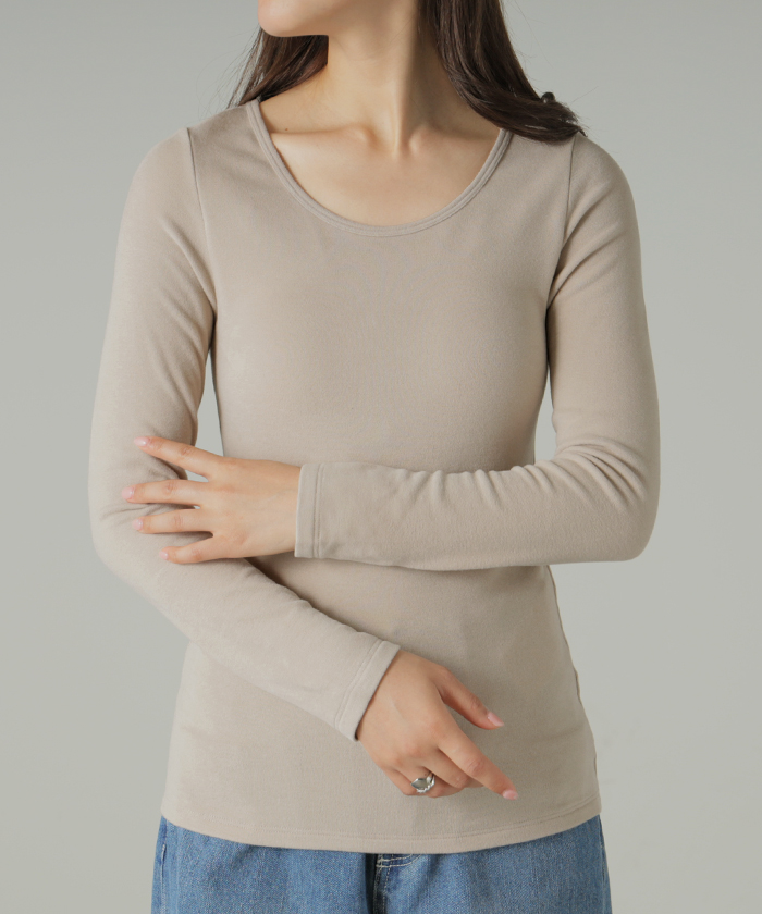 インナー レディース トップス 体感＋3.1℃ 発熱 カップ付き レディース 長袖 無地 チクチクしない 蒸れにくい 暖か HEATVEIL | HUG.U | 02