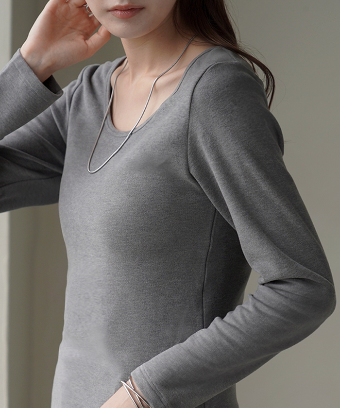 インナー レディース トップス 体感＋3.1℃ 発熱 カップ付き レディース 長袖 無地 チクチクしない 蒸れにくい 暖か HEATVEIL | HUG.U | 03