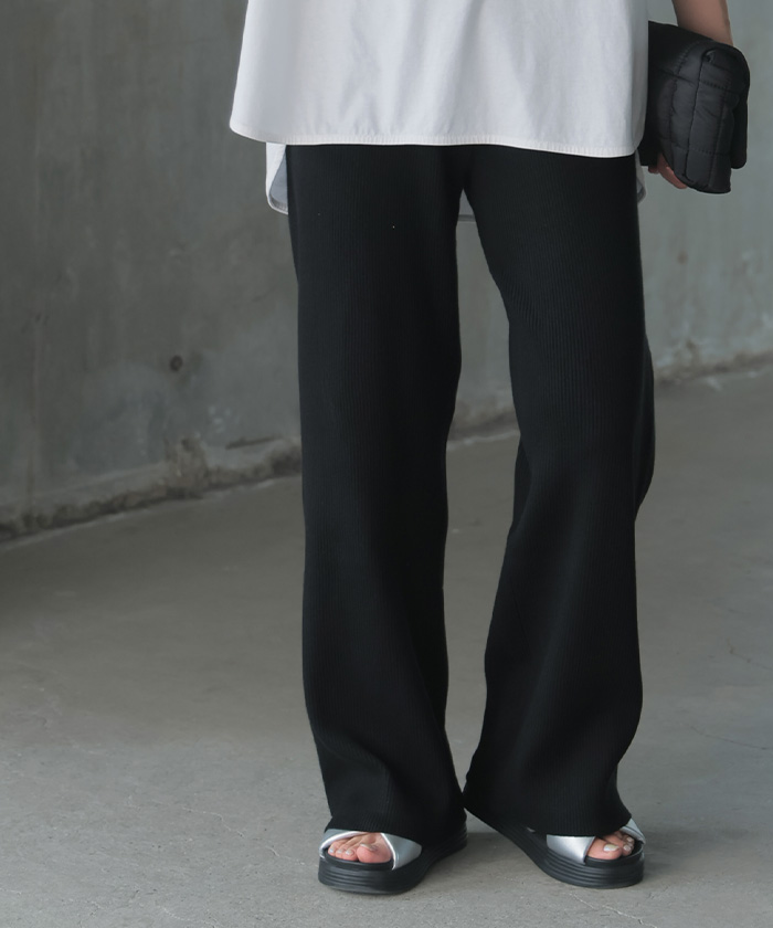 パンツ ニット レディース ボトムス ストレッチ 無地 ロング ロングパンツ マタニティ フレア 産前産後兼用 | HUG.U | 04