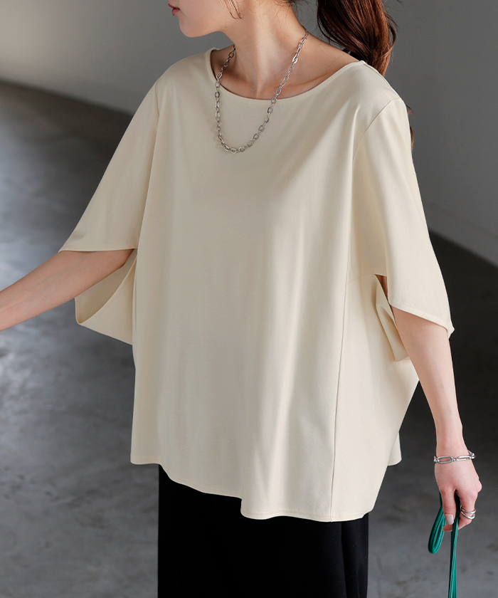 tシャツ シアータックパフカットソー レディース HUG.U Tシャツ ロング トップス ぽわん袖 レディース カットソー